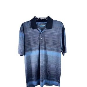 PGA Tour Blue/Gray Ombre Stripes Polo Golf Shirt Sz  L  Collar Short Sleeve Cool